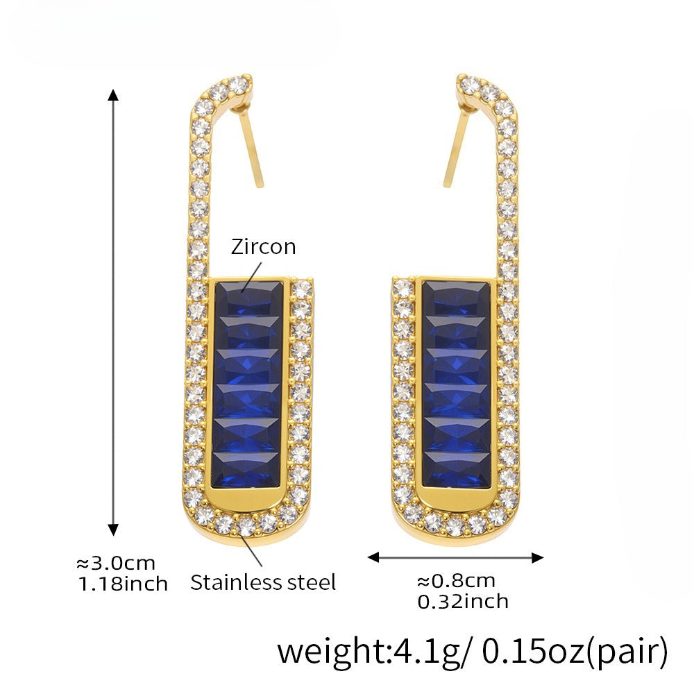 Planderful Zircon U Shaped Earrings Stainless Steel Ladies