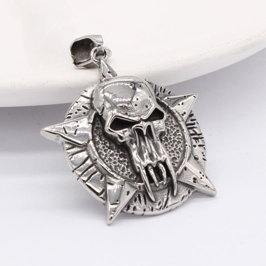 Halloween Bucktooth Skull Round Titanium Steel Pendant for Men