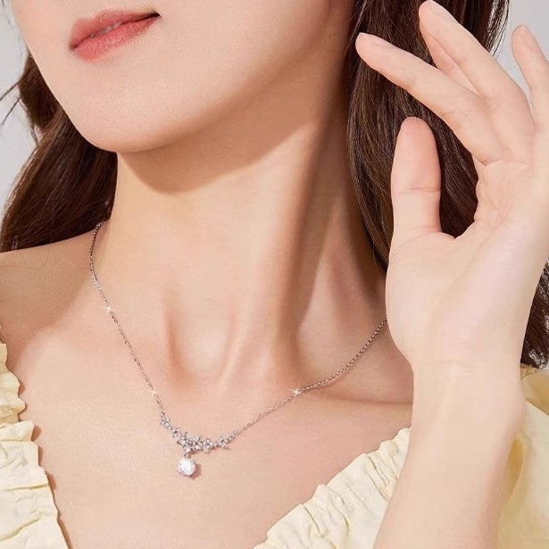 Planderful 925 Sterling Silver Zircon Wisteria Necklace For Women Light Luxury Gift For Girlfriend Autumn Winter