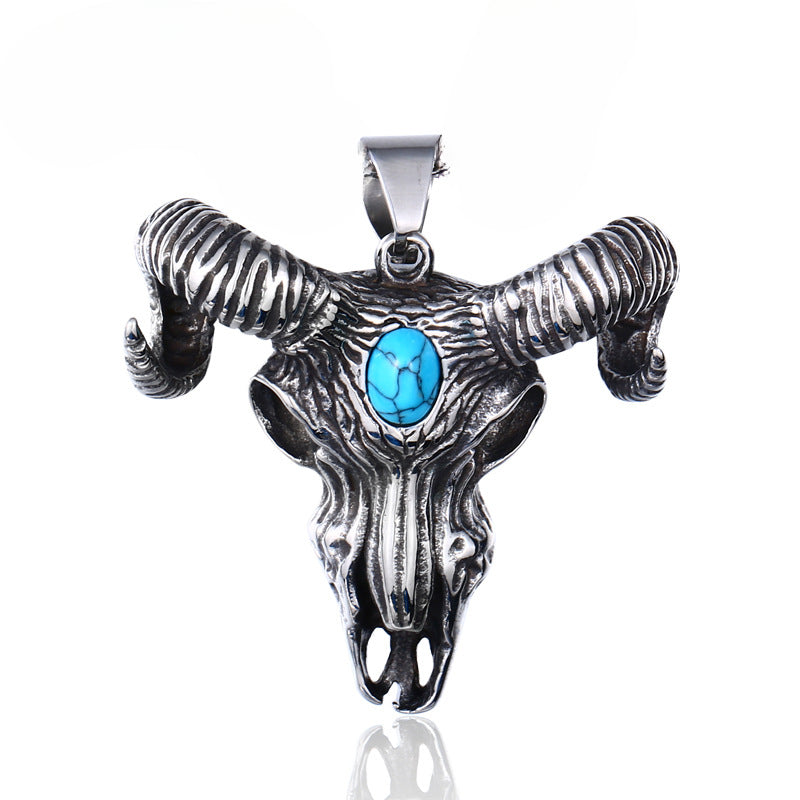 Titanium Steel Skull Croissant Pendant - Retro Punk Style Jewelry for Men