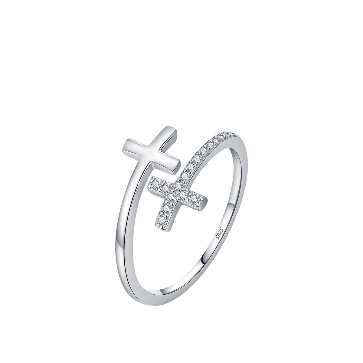 925 Sterling Silver Cross Zircon Ring