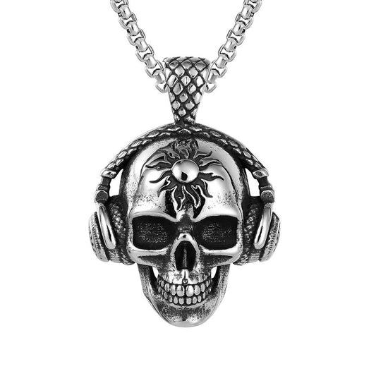 Halloween Headset Skull Titanium Steel Necklace for Men