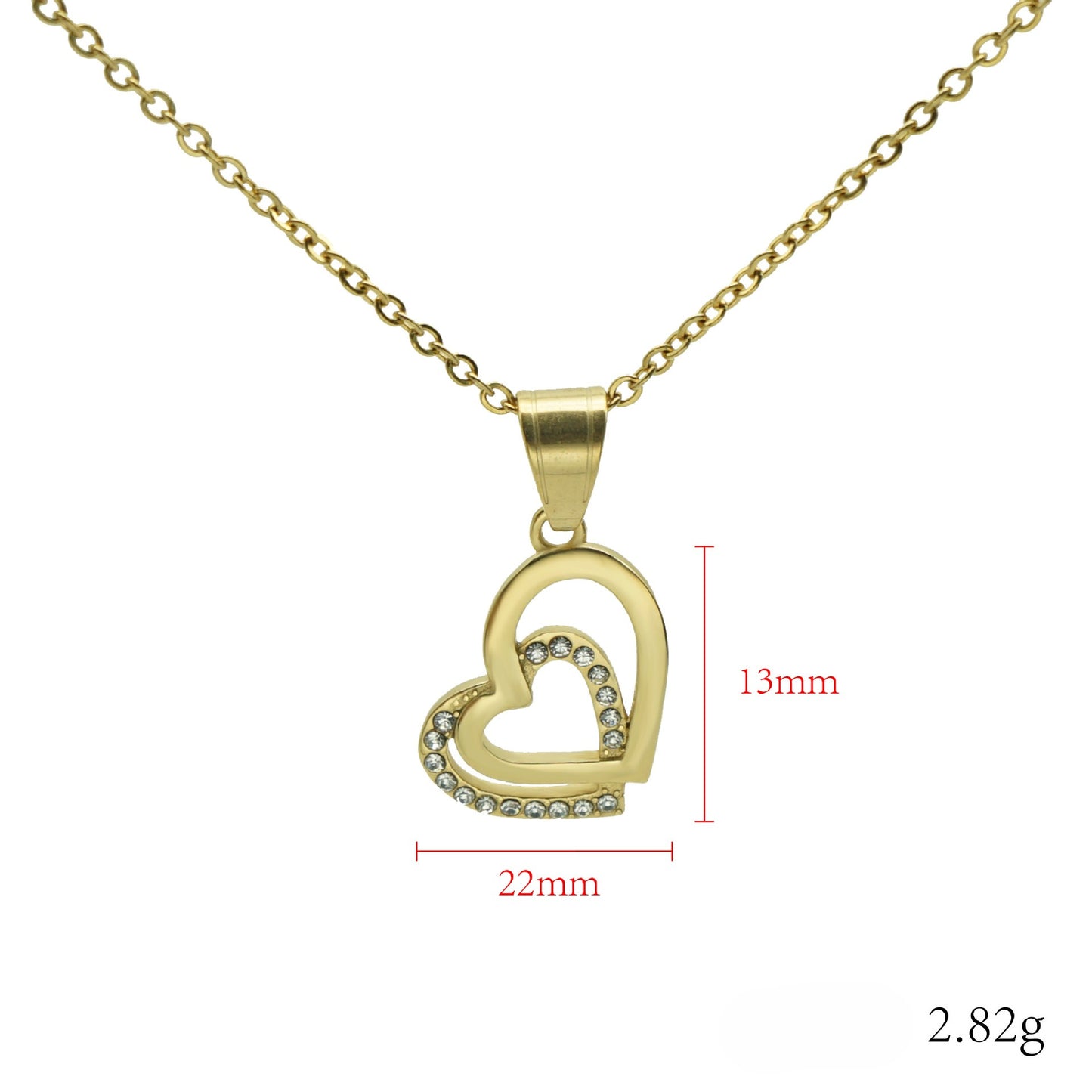 Planderful Double Heart Necklace Titanium Steel Pendant With Zircon For Her Elegant Versatile Gift