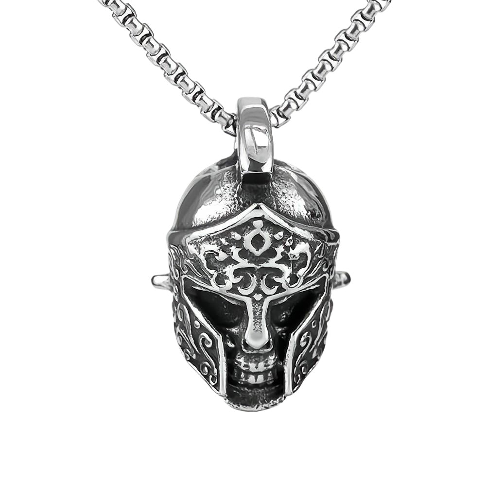 Planderful Shop Spartan Skull Helmet Pendant For Men Stainless Steel Oxidized Black Viking Jewelry
