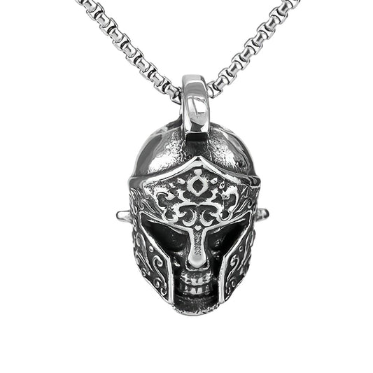 Planderful Shop Spartan Skull Helmet Pendant For Men Stainless Steel Oxidized Black Viking Jewelry