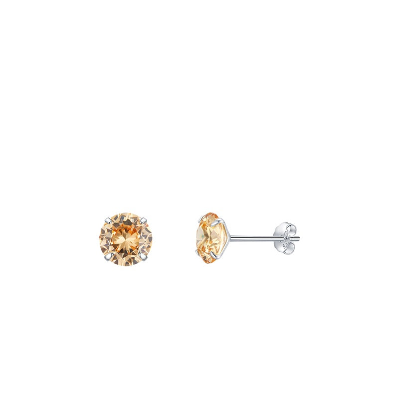 925 Sterling Silver Champagne Zircon Stud Earrings