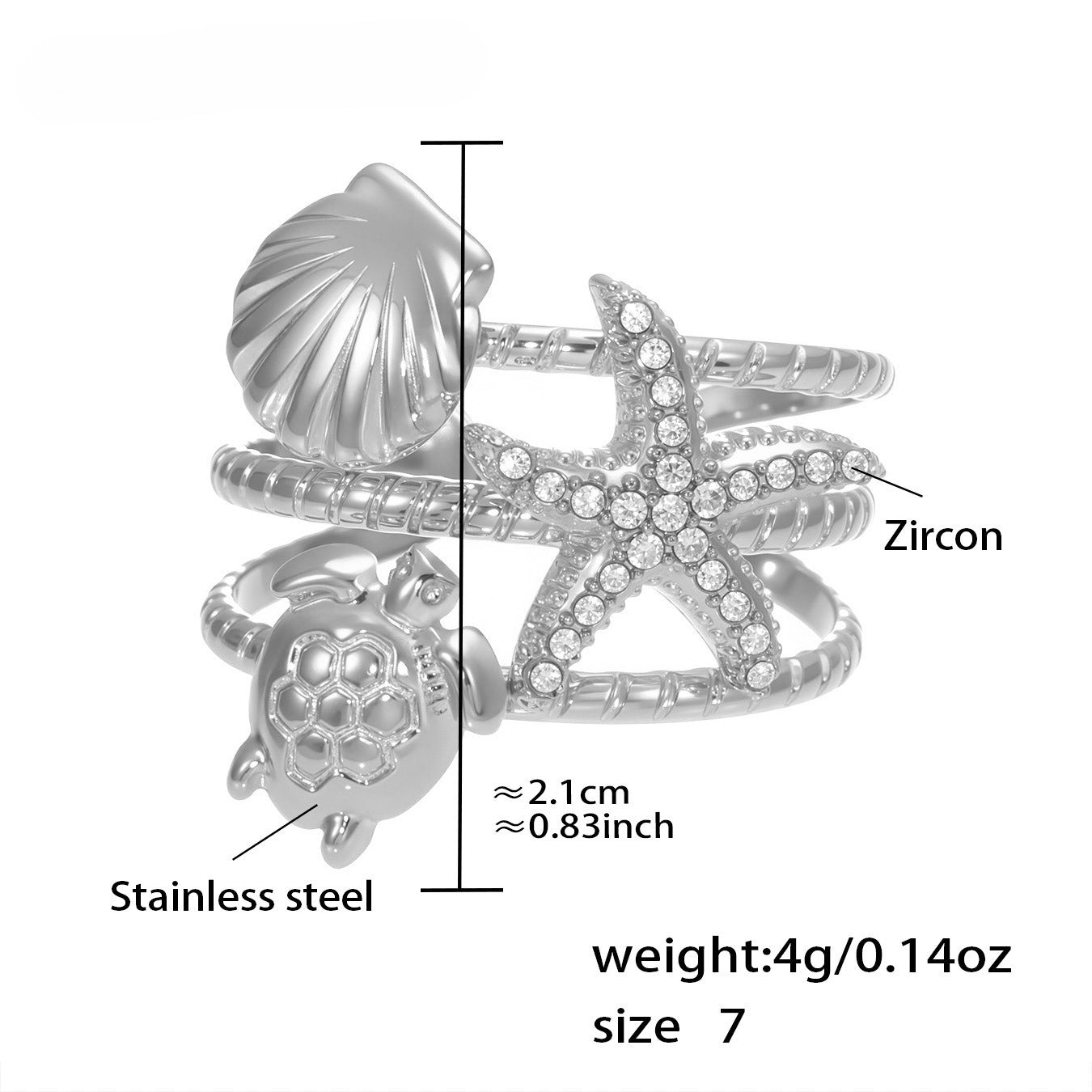 Planderful Ocean Zircon Shell Ring 18K Gold Plated Lovers