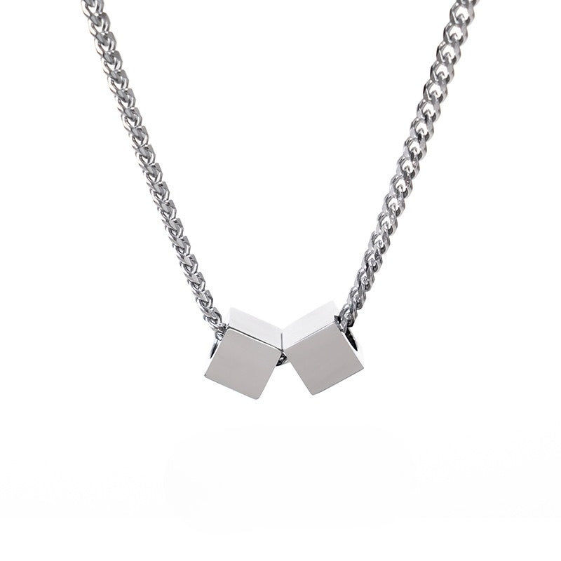Planderful Jewelry Square Steel Couple Necklace For Him And Her Collarbone Chain With Modern Minimal Design