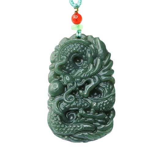 Emerald Flying Dragon Necklace with Beaded Playful Dragon Jade Jewelry