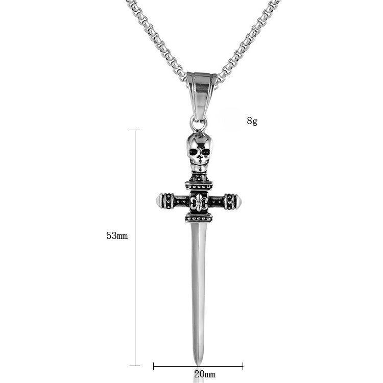 Skull Cross Sword Titanium Steel Pendant Necklace