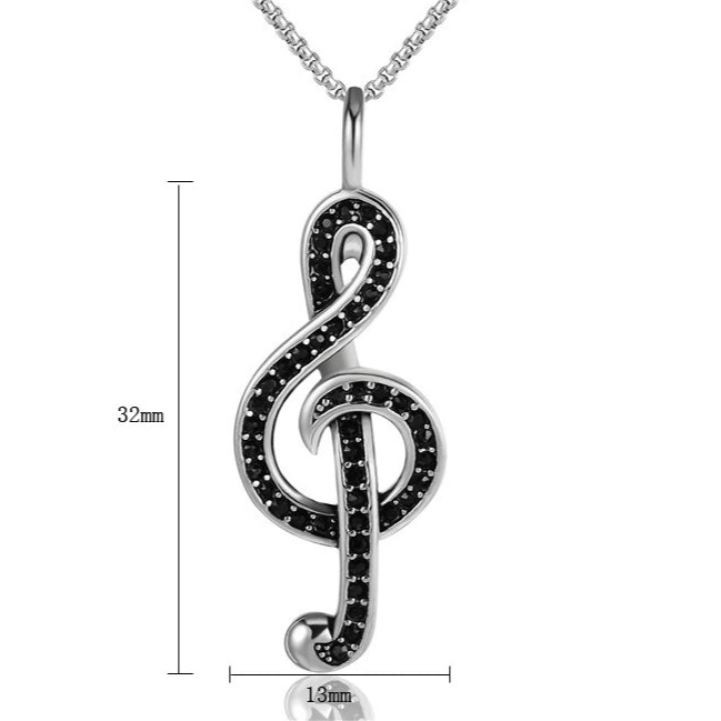 Music Note Pendant Necklace Titanium Steel Premium Unisex With Zircon Accent Planderful For Men And Women
