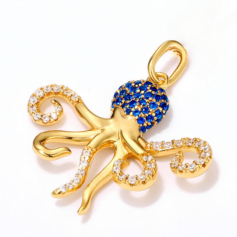 Ocean Series Blue Spinel Zircon Octopus Sterling Silver Pendant