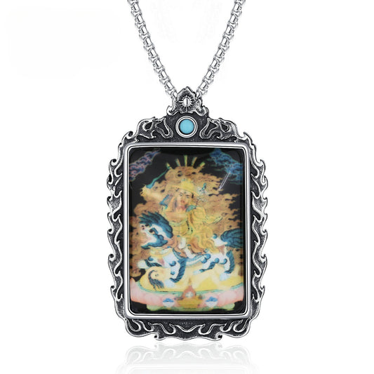 Steel Necklace - Elegant Thangka Dorje Pendant