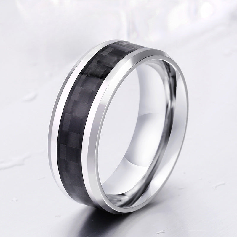 Unisex Personality Carbon Fiber Inlaid Titanium Steel Ring for Everyday Wear