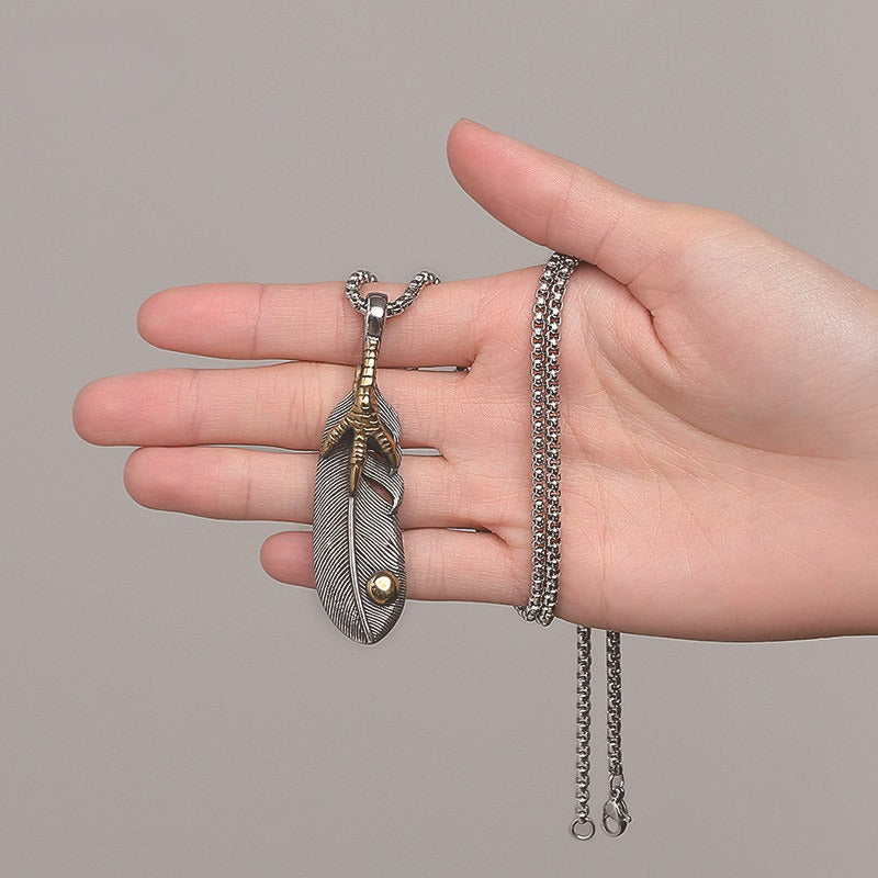 Steel Necklace – Vintage Men's Feather Pendant