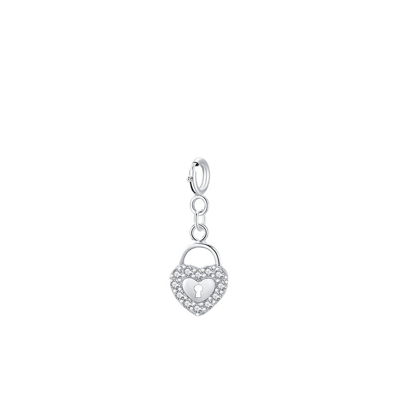Korean Version S925 Pure Silver Love Lock Pendant with Zircon Gemstones