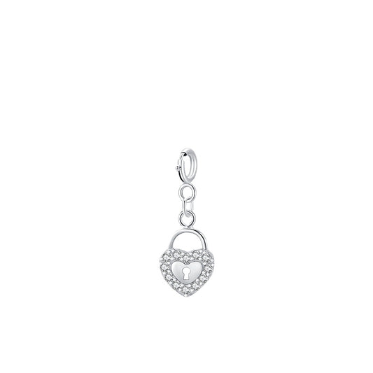 Korean Version S925 Pure Silver Love Lock Pendant with Zircon Gemstones