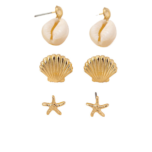 Planderful Vienna Verve Ocean Series Beach Wind Shell Starfish Stud Earrings Set – Perfect for Vacation Wear