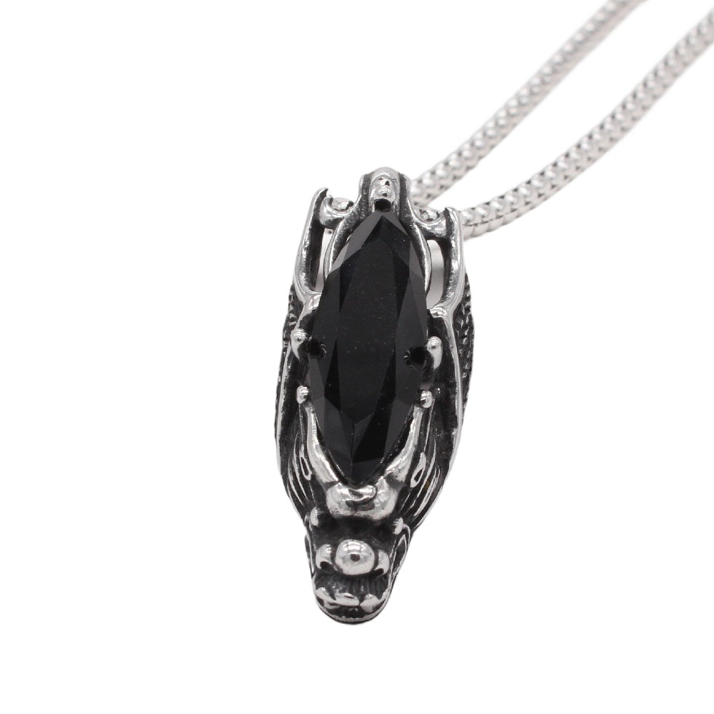 Dragon Head Pendant Titanium Steel Gemstone Necklace Unisex Protection Symbol By Planderful For Men And Women
