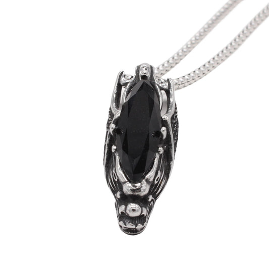 Dragon Head Pendant Titanium Steel Gemstone Necklace Unisex Protection Symbol By Planderful For Men And Women