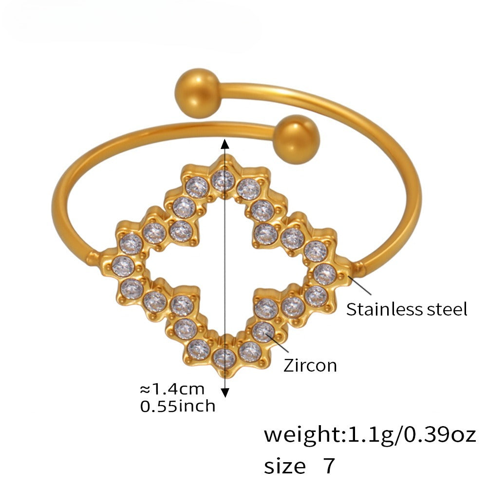 Planderful Zircon Four Leaf Flower Ring Elegant For Women