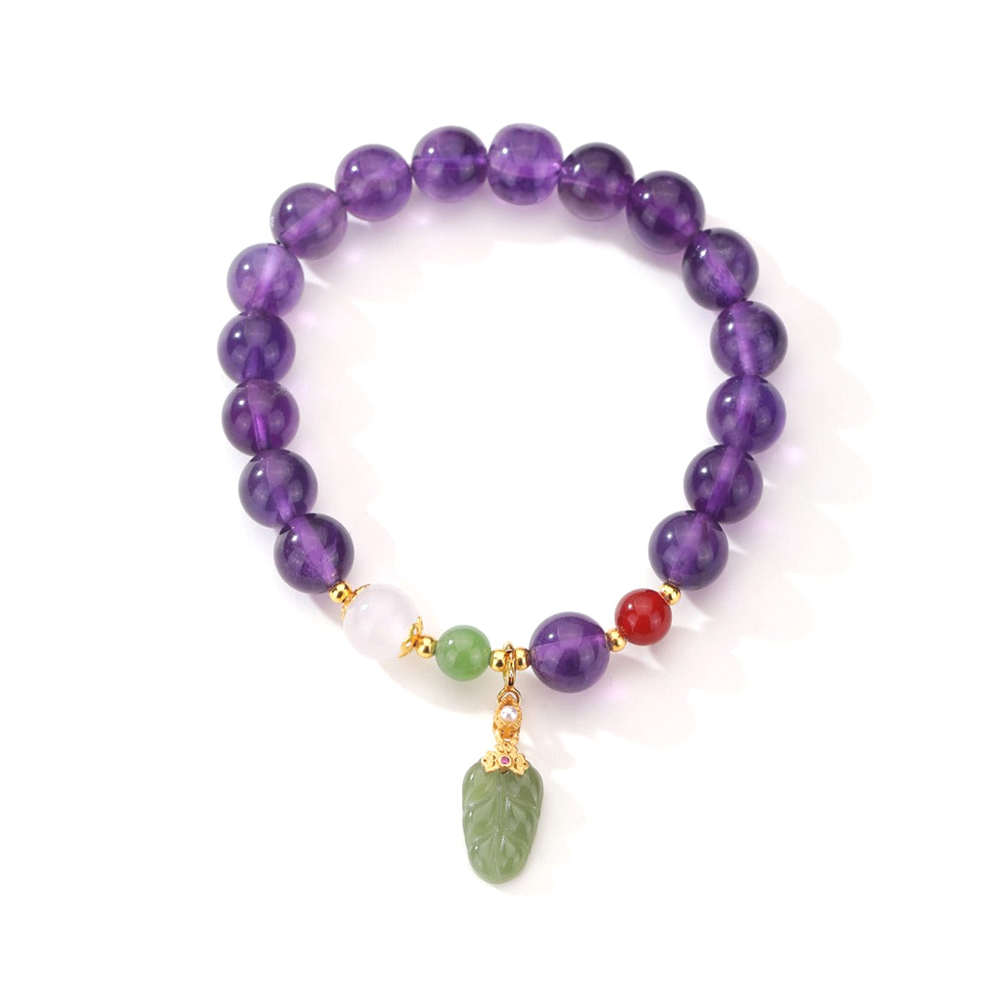 Leaf Amethyst 925 Sterling Silver Bracelet