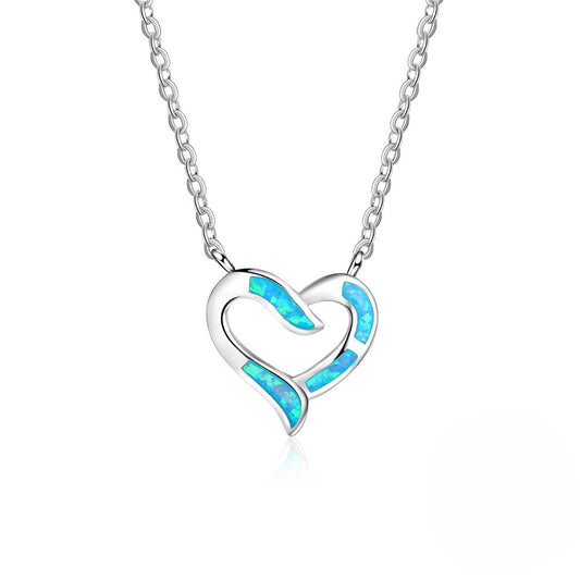 Planderful Jewelry Opal Heart Sterling Silver Necklace With Love Pendant For Women