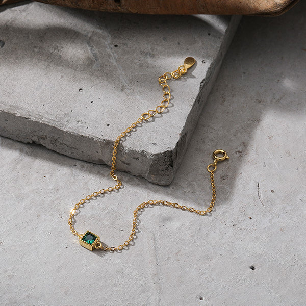 Princess Cut Green Zircon Sterling Silver Bracelet