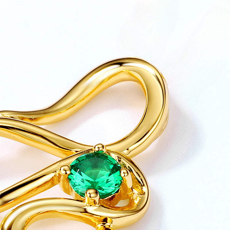 Green Zircon Curved Snake Sterling Silver Pendant