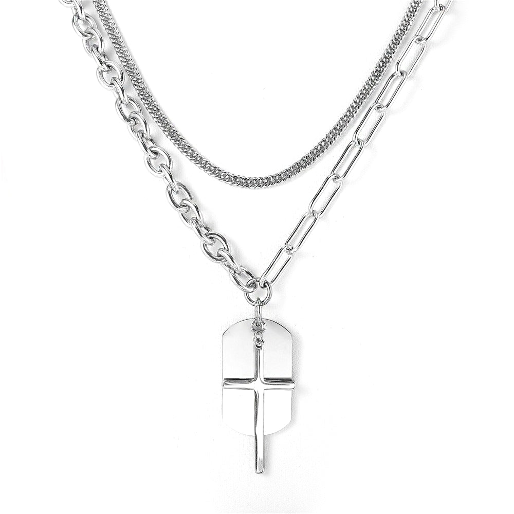 Planderful Punk Cross Necklace Stainless Steel Multi Layer Domineering Protection Statement Unisex