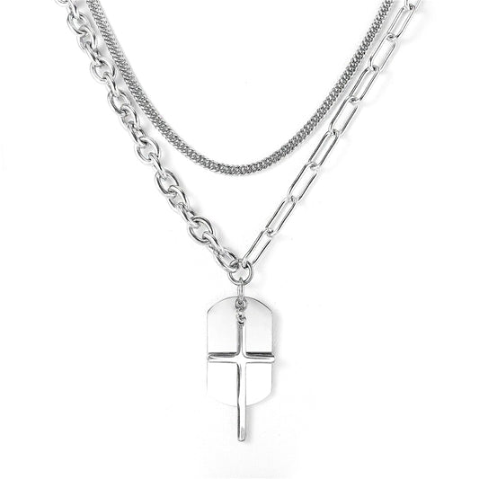 Planderful Punk Cross Necklace Stainless Steel Multi Layer Domineering Protection Statement Unisex