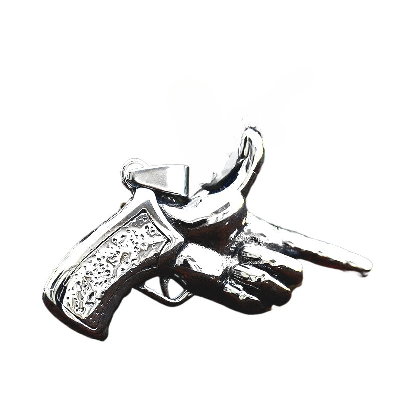 Retro Stainless Steel Personalized Finger Gun Pendant for Men - Titanium Steel Wholesale Jewelry