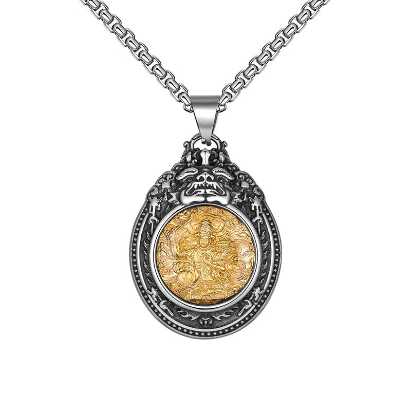 Titanium Steel Necklace - Statement For Men Buddha Saints Motif In Trendy Everyday Wear