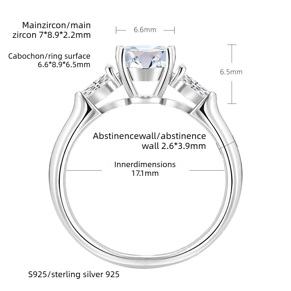 Oval Egg-Shaped S925 Sterling Silver Women's Ring