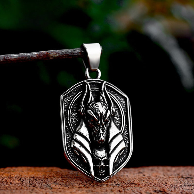 Stainless Steel Egyptian Anubis Necklace – Titanium Steel Wolf Head Pendant