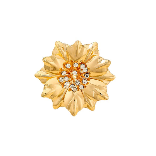 Exaggerated Metal Gold Flower Ring for Stylish Women