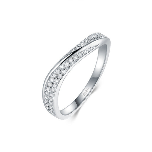 Elegant Geometric Sterling Silver Ring with Zircon Gemstones