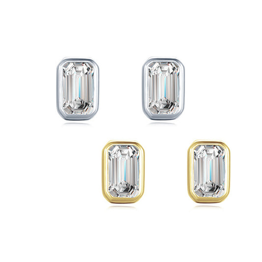 Elegant S925 Sterling Silver Rectangular Zircon Stud Earrings