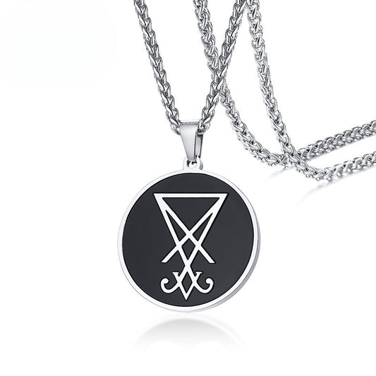 Stainless Steel Lucifer Seal Pendant Tag Necklace for Men