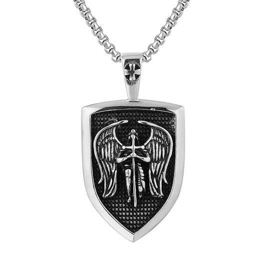 Saint Cross Angel Shield Titanium Steel Necklace for Men