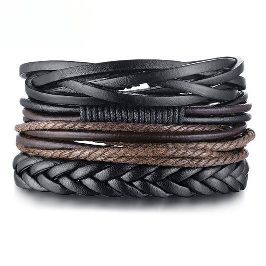 Cross-Border Jewelry Men's Bracelet PU Leather Woven Set