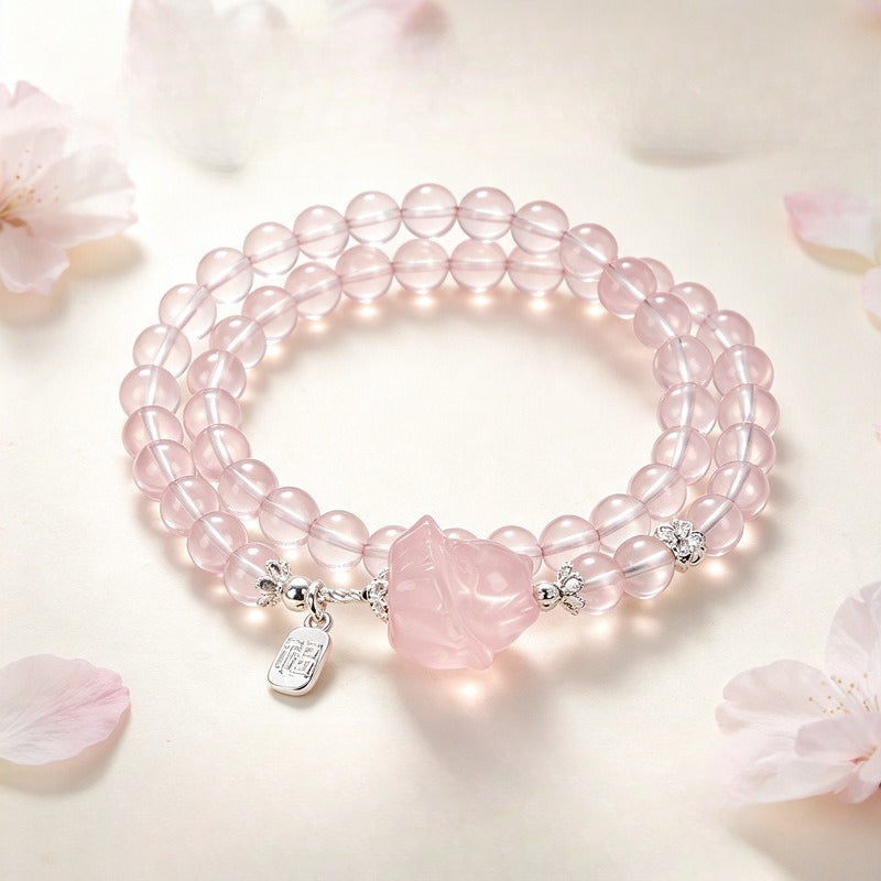 Rose Quartz Crystal Nine-Tailed Fox Bracelet