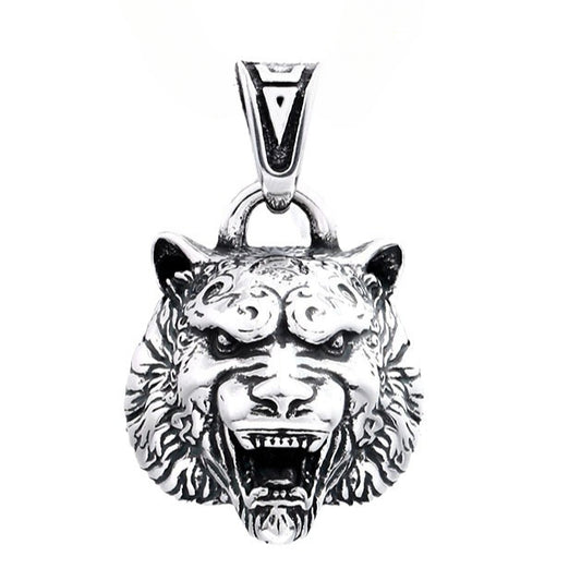 Titanium Steel Tiger Head Pendant for Men - European and American Retro Style Jewelry