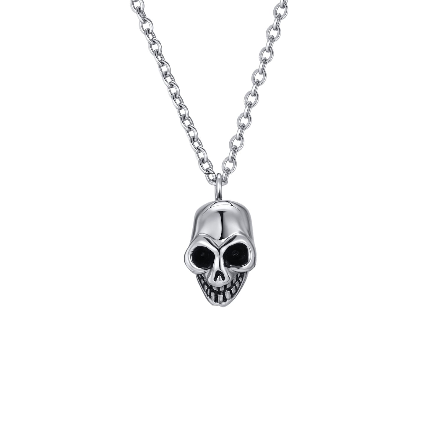Stainless Steel Flat Cross Chain Skull Head Pendant Necklace