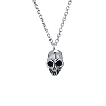 Stainless Steel Flat Cross Chain Skull Head Pendant Necklace