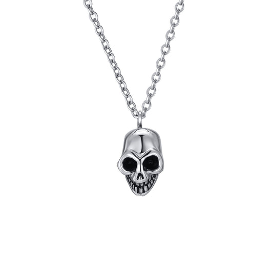 Stainless Steel Flat Cross Chain Skull Head Pendant Necklace
