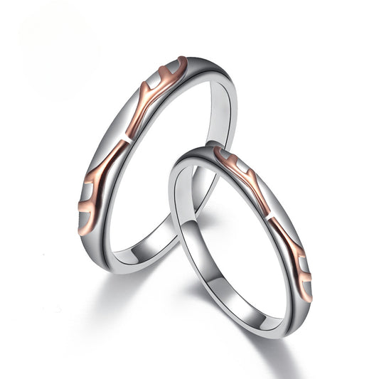 Titanium Steel Antlers Couple Ring Rose Gold Gift for All