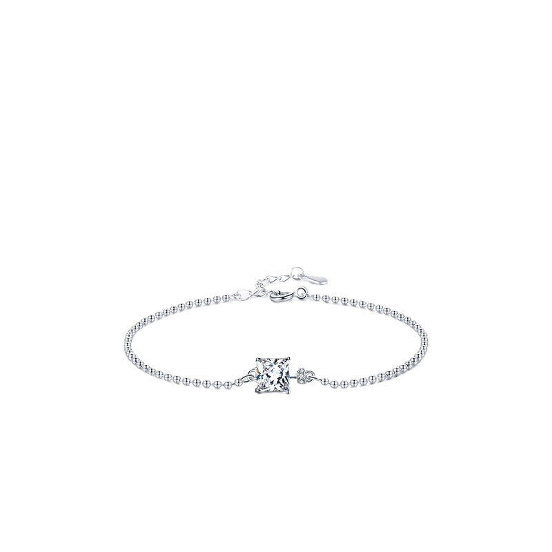 Elegant S925 Sterling Silver Bracelet with Simulated Diamond Zircon Insets
