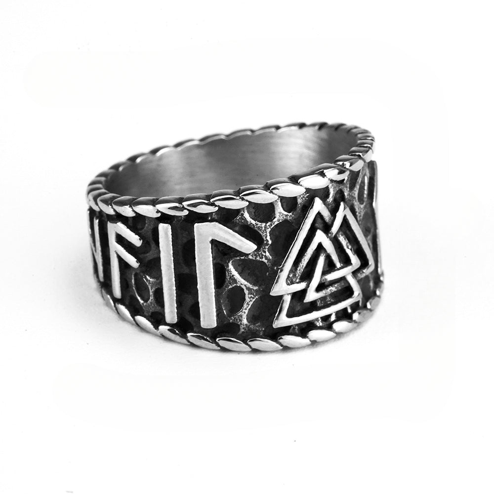 European and American Jewelry Wholesale Men's Titanium Steel Ring Rust-Free Viking Triangle Rune Design