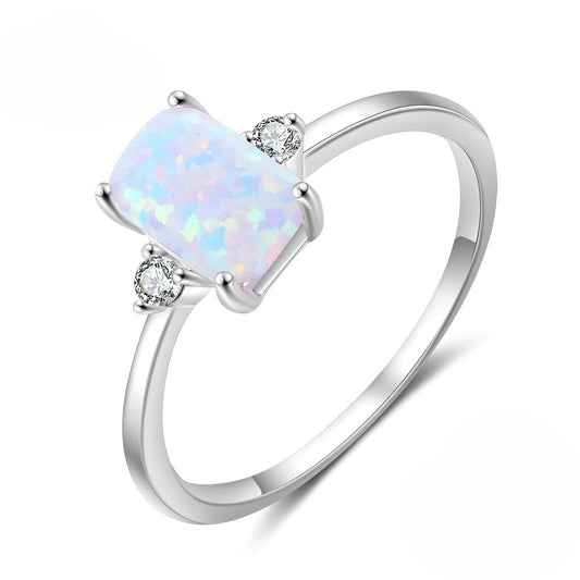 Planderful Jewelry Rectangular Opal Ring in Sterling Silver S925 for Everyday Elegance